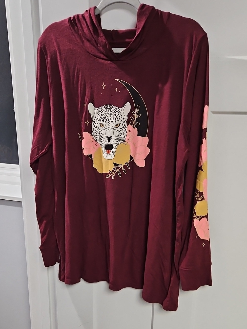 torrid Burgundy Hooded Top with Leopard & Floral Moon Graphic